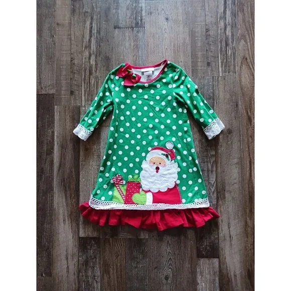 Bonnie Jean Santa Dot Dress - Green - 6